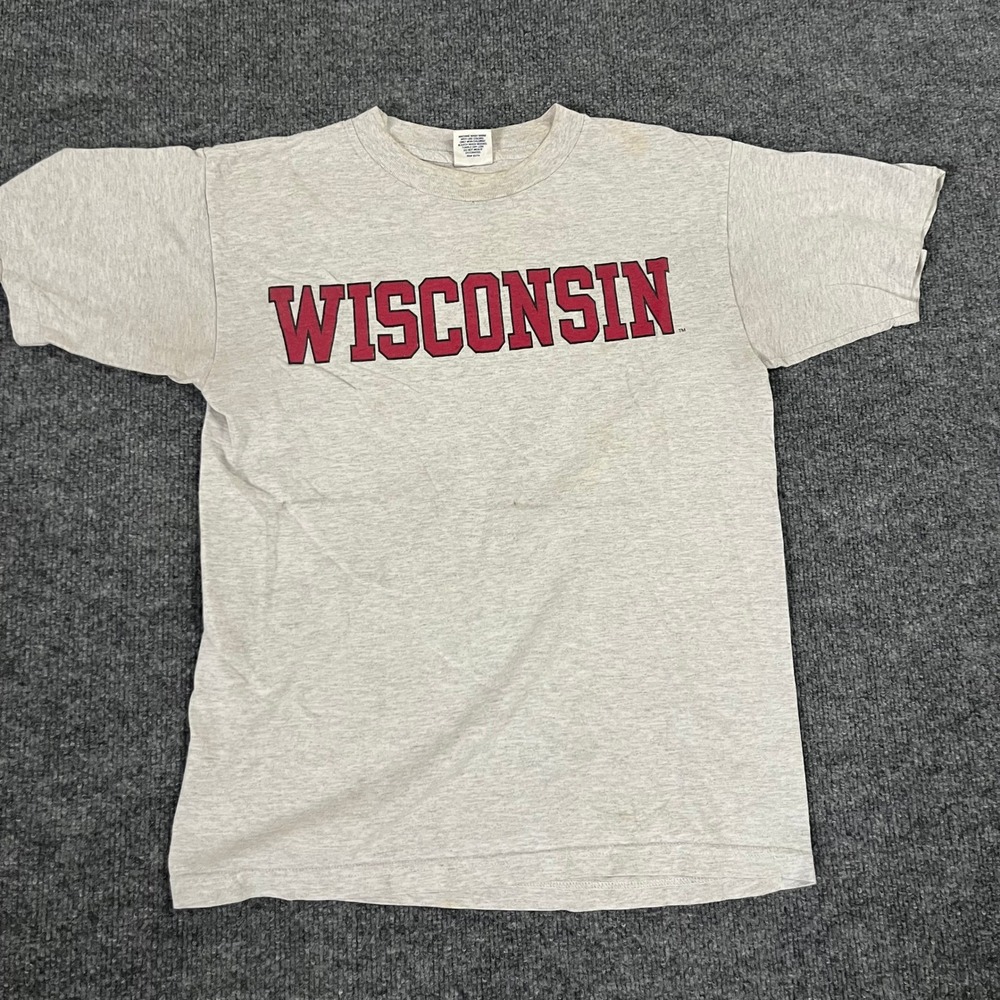 AAA T-Shirt Mens Size Medium Gray Wisconsin Badgers NCAA Vintage Graphic Tee